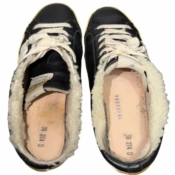 GOLDEN GOOSE Super-Star Sabots in Black Leather w/ Shearling Lining Sz 39 (US 8)